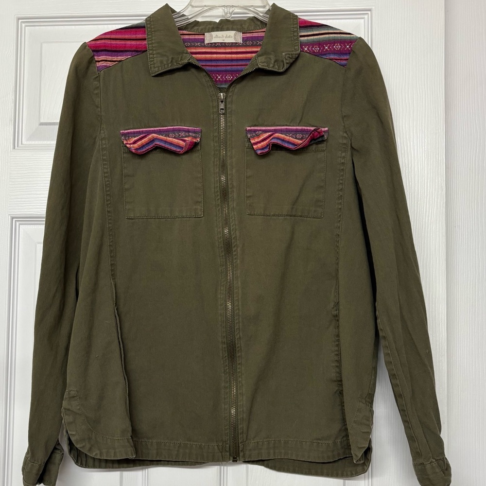 Altar’d State Olive Military Green Aztec Southwest Utility Jacket Sz M